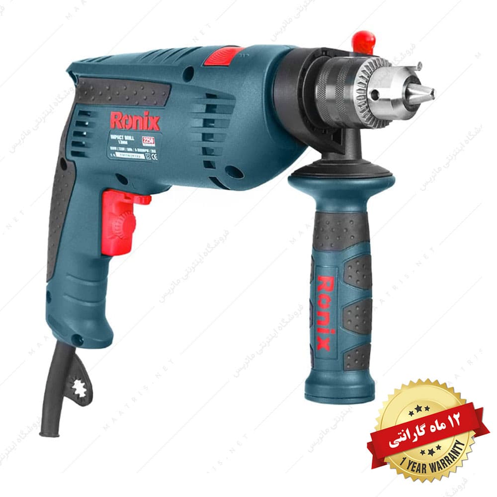 دریل 13 میلی متری چکشی سه نظام آچاری 850 وات کد 2250 برند رونیکس