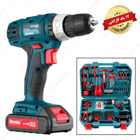 کیت دریل شارژی 18 ولت دو باطری کد RS-8018 برند رونیکس