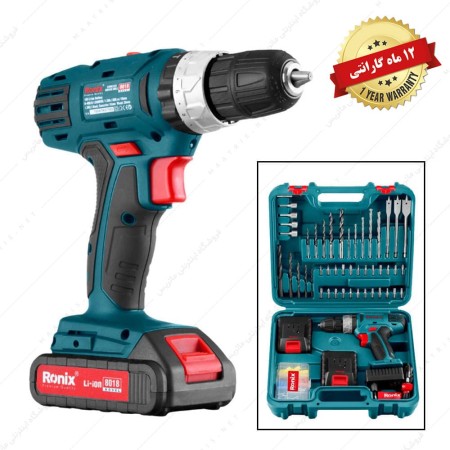 کیت دریل شارژی 18 ولت دو باطری کد RS-8019 برند رونیکس