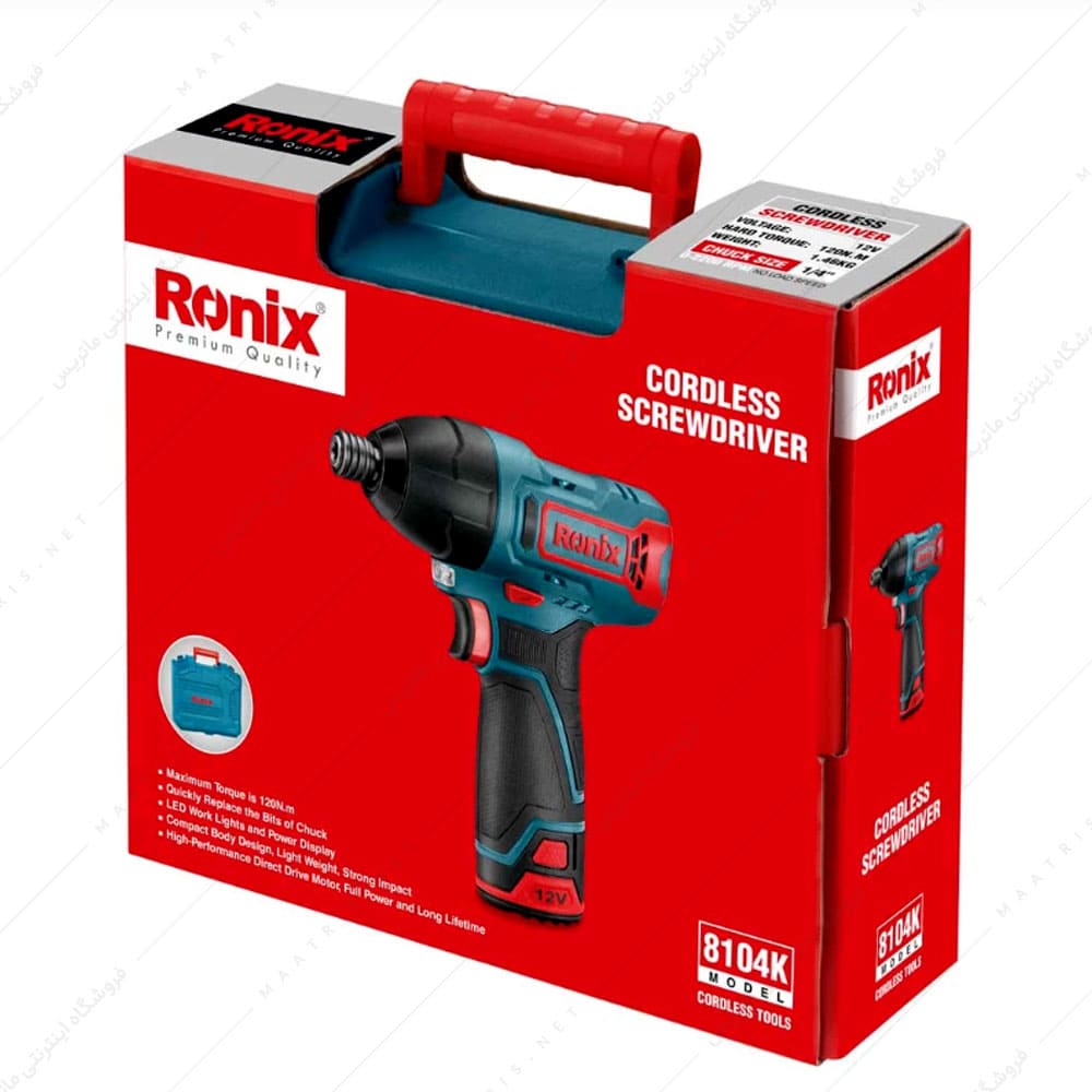 کیت پیچ گوشتی چکشی شارژی 12 ولت کد 8104K برند رونیکس
