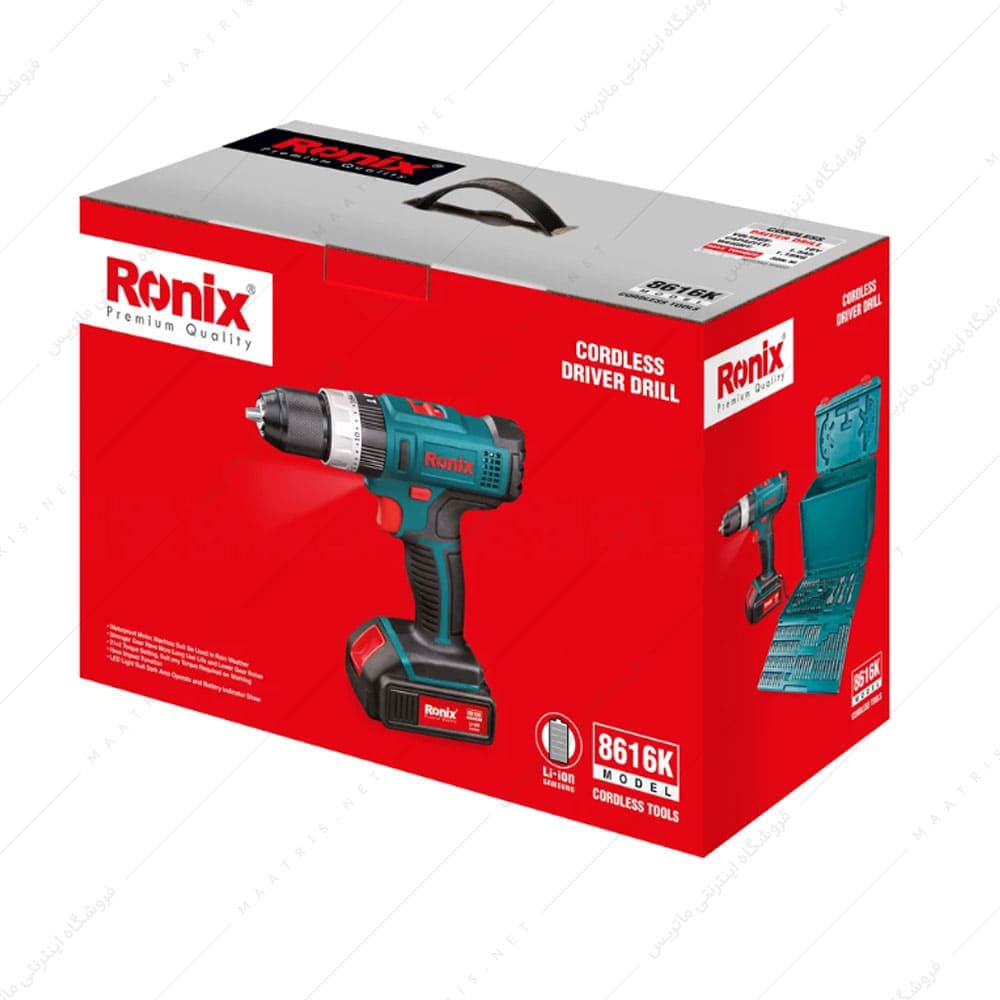 کیت دریل پیچ گوشتی شارژی 16 ولت کد 8616K برند رونیکس