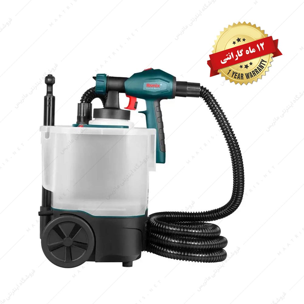 پیستوله برقی به همراه چرخ دستی 750 وات HVLP کد 1375T برند رونیکس
