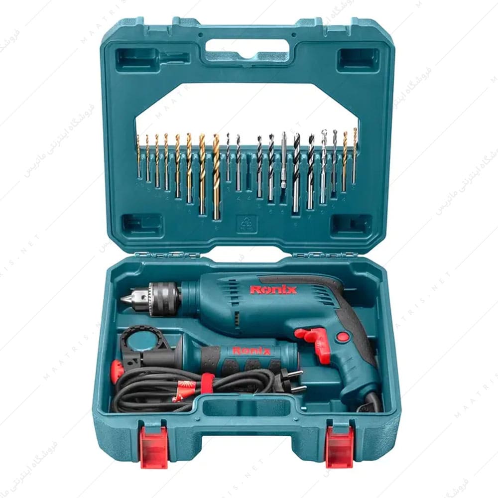 کیت دریل 13 میلی متری چکشی 850 وات کد 2250k برند رونیکس