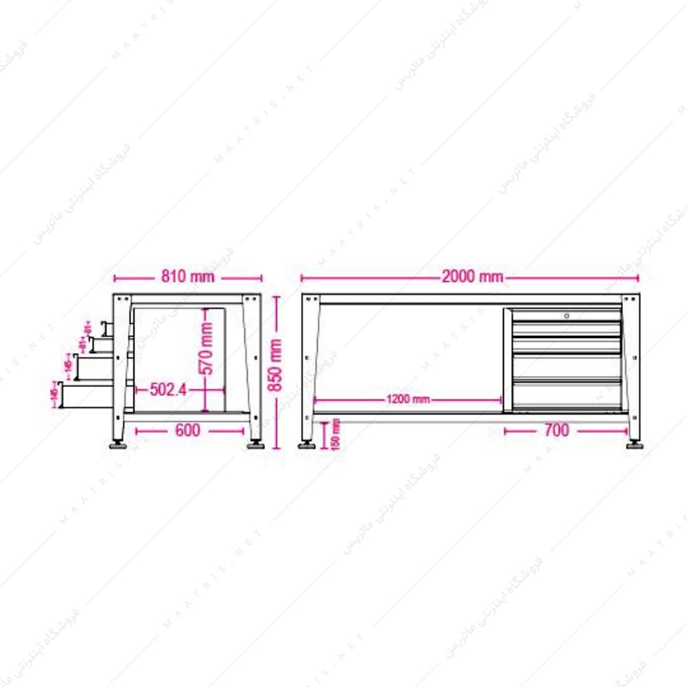 میز کار کارگاهی مدل D-0410-L برند پالت کار
