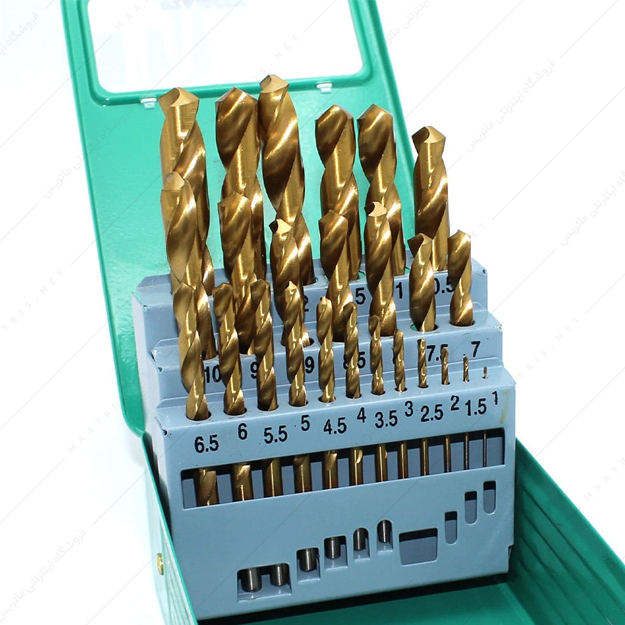 ست مته سایز 1 تا 13 میلی متر نیم دار جنس HSS با جعبه